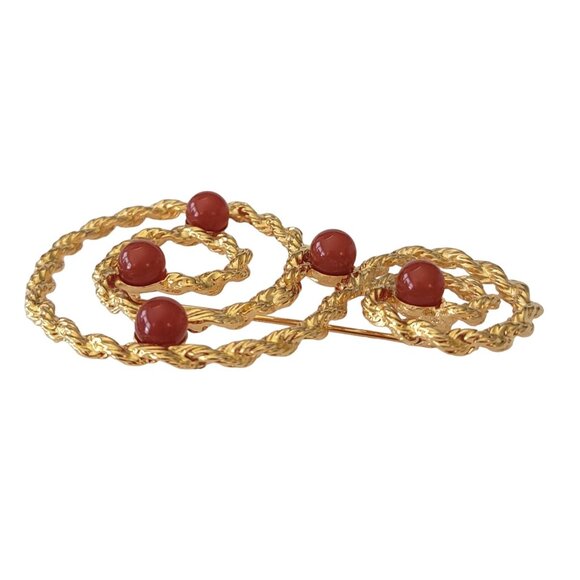 Avon Musical Treble Clef S-Shape Faux Carnelian Stone Brooch, Signed E684 - Picture 5 of 11